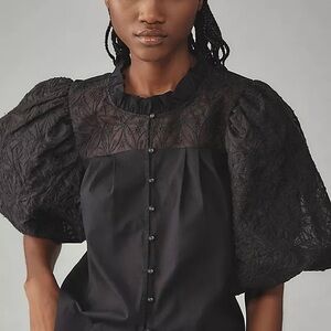 Maeve Black Lace Puff Sleeve Blouse